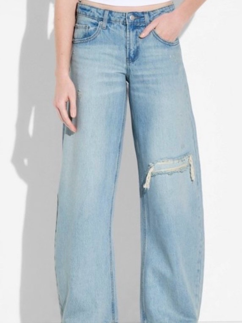wild fable Light Blue Wide Leg Distressed Barrel Jeans